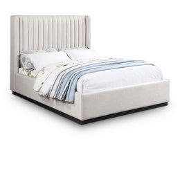 Meridian Logan Beige Linen Textured Fabric Queen Bed