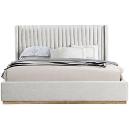 Meridian Logan Cream Linen Textured Fabric King Bed