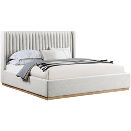 Meridian Logan Cream Linen Textured Fabric King Bed