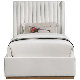 Meridian Logan Cream Linen Textured Fabric Twin Bed