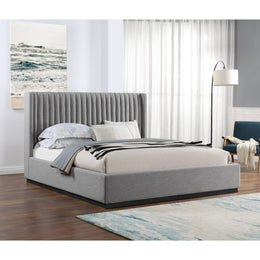 Meridian Logan Grey Linen Textured Fabric King Bed
