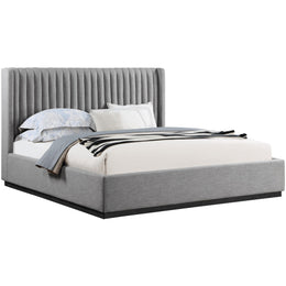Meridian Logan Grey Linen Textured Fabric King Bed