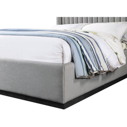 Meridian Logan Grey Linen Textured Fabric Queen Bed