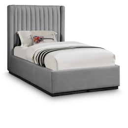 Meridian Logan Grey Linen Textured Fabric Twin Bed