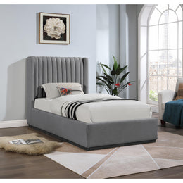 Meridian Logan Grey Linen Textured Fabric Twin Bed