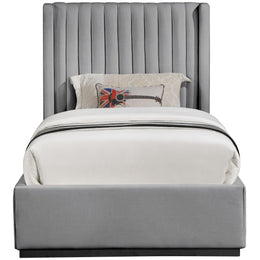 Meridian Logan Grey Linen Textured Fabric Twin Bed