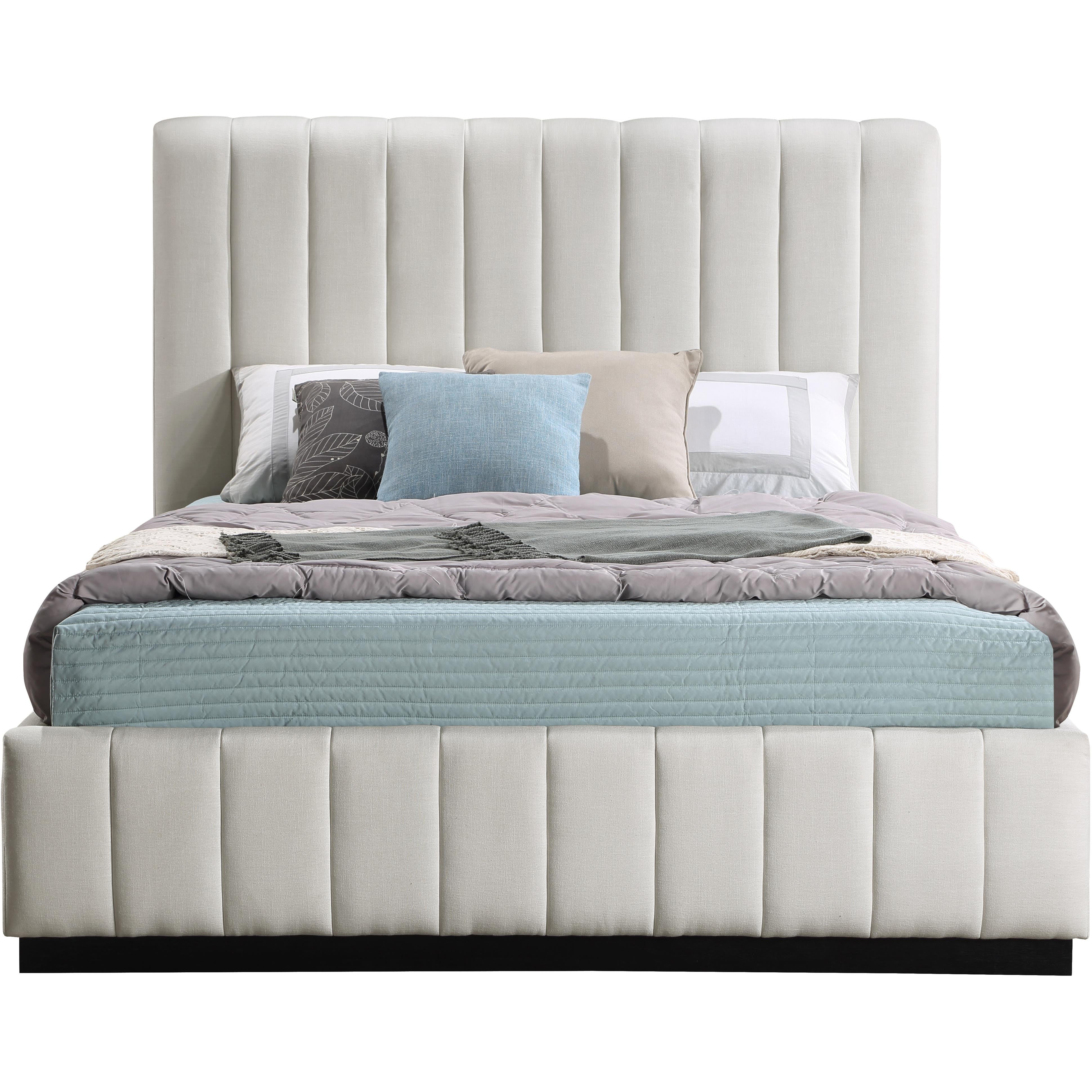 Meridian Lucia Beige Linen Textured Fabric Full Bed