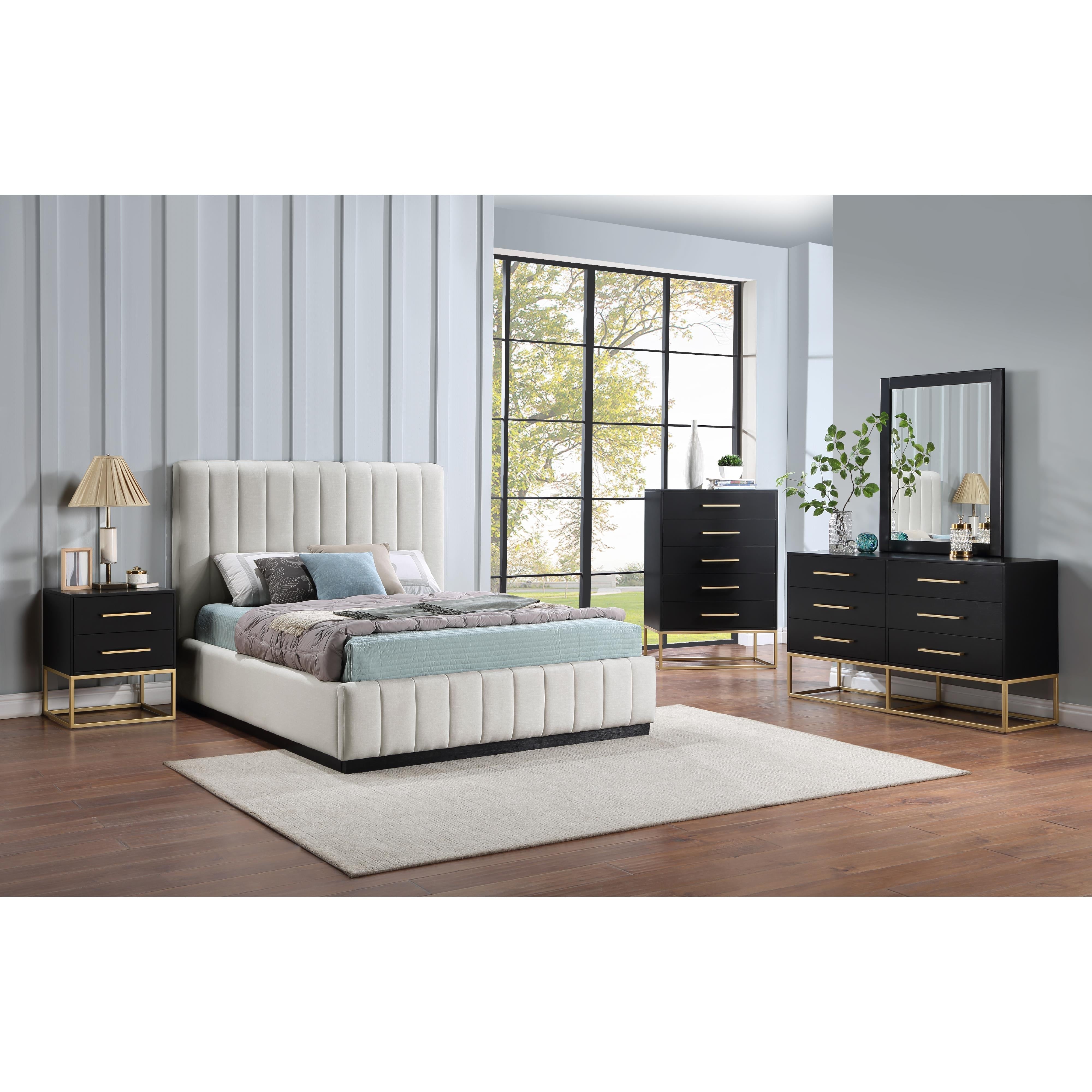 Meridian Lucia Beige Linen Textured Fabric Full Bed
