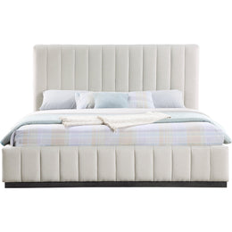 Meridian Lucia Beige Linen Textured Fabric King Bed