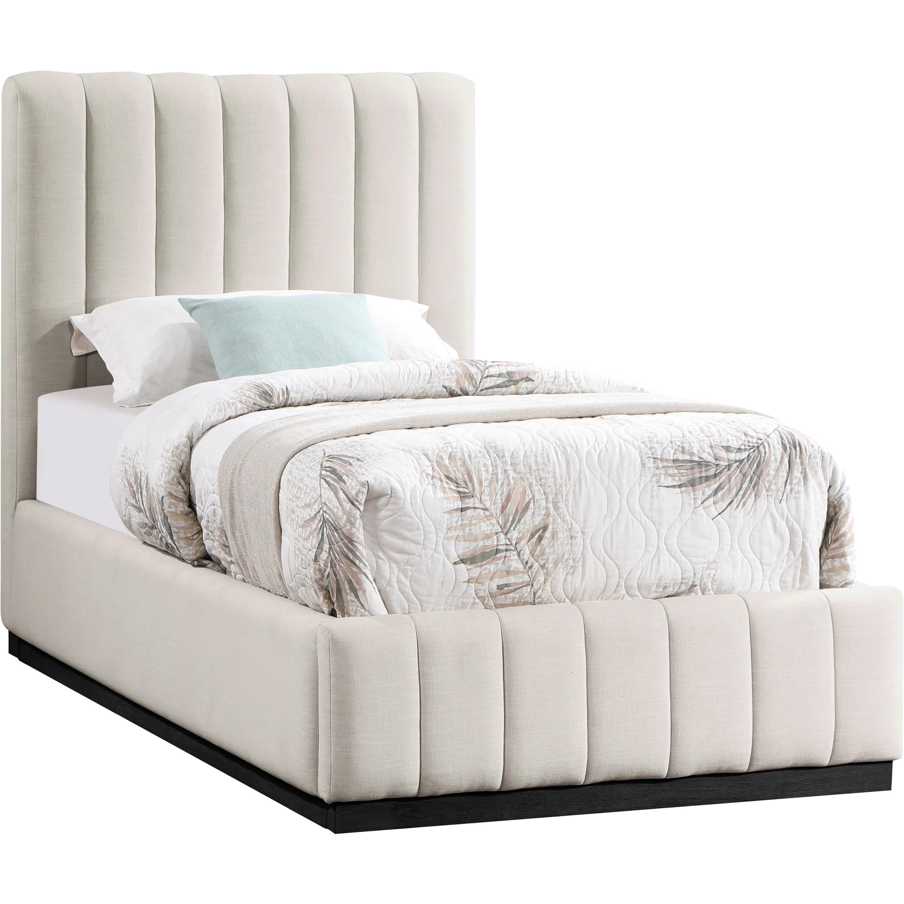 Meridian Lucia Beige Linen Textured Fabric Twin Bed