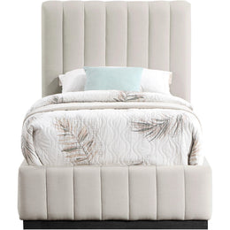 Meridian Lucia Beige Linen Textured Fabric Twin Bed