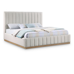 Meridian Lucia Cream Linen Textured Fabric King Bed