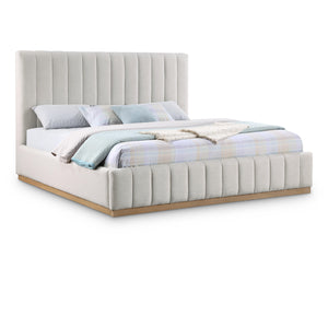 Meridian Lucia Cream Linen Textured Fabric King Bed