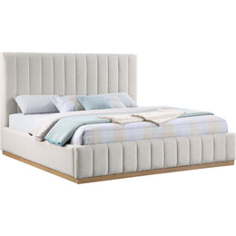 Meridian Lucia Cream Linen Textured Fabric King Bed