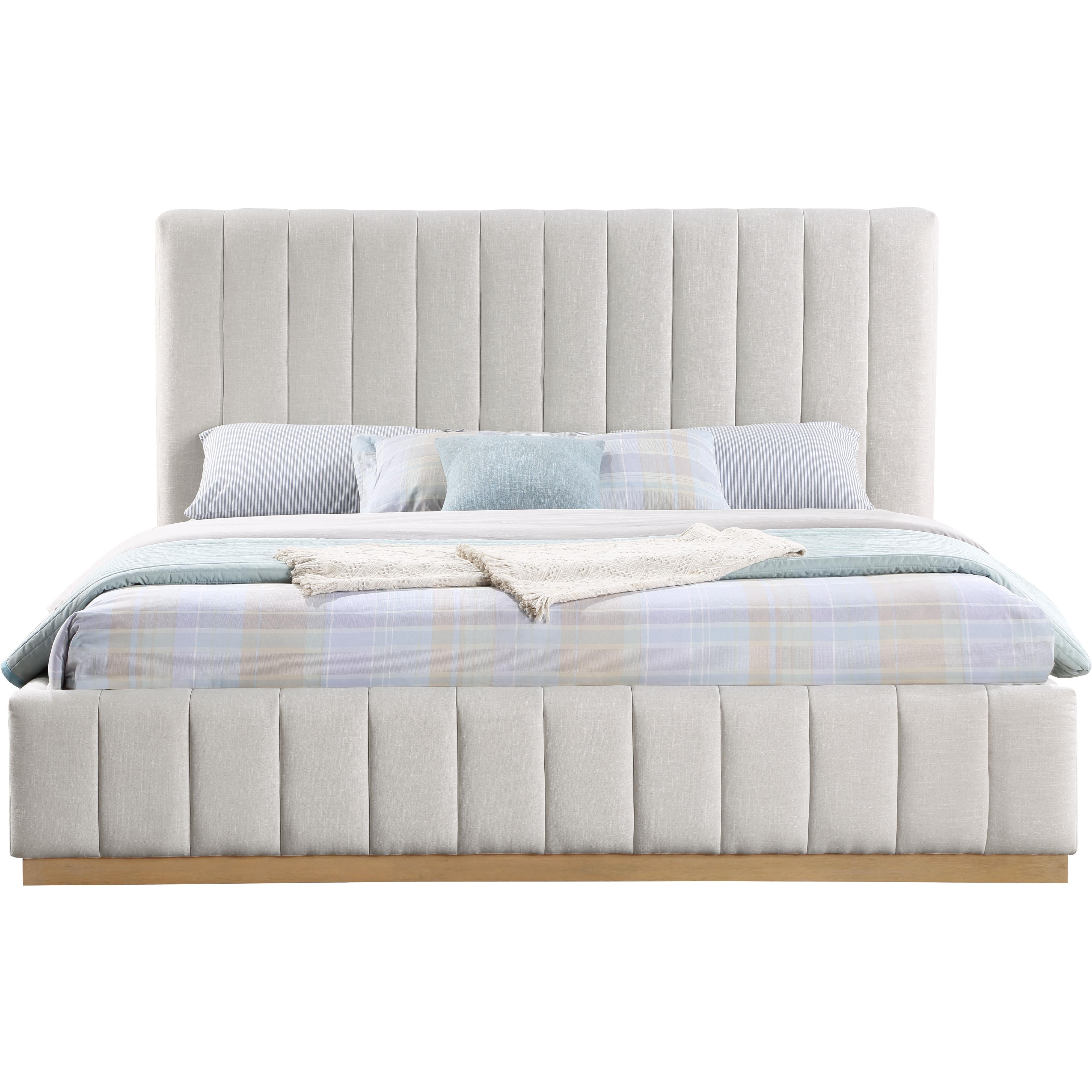 Meridian Lucia Cream Linen Textured Fabric King Bed