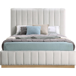 Meridian Lucia Cream Linen Textured Fabric Queen Bed