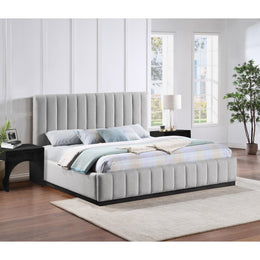 Meridian Lucia Grey Linen Textured Fabric King Bed
