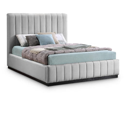 Meridian Lucia Grey Linen Textured Fabric Queen Bed