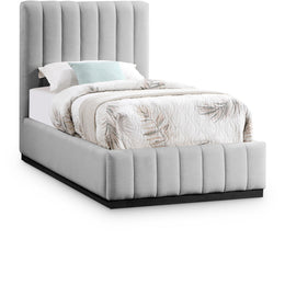 Meridian Lucia Grey Linen Textured Fabric Twin Bed