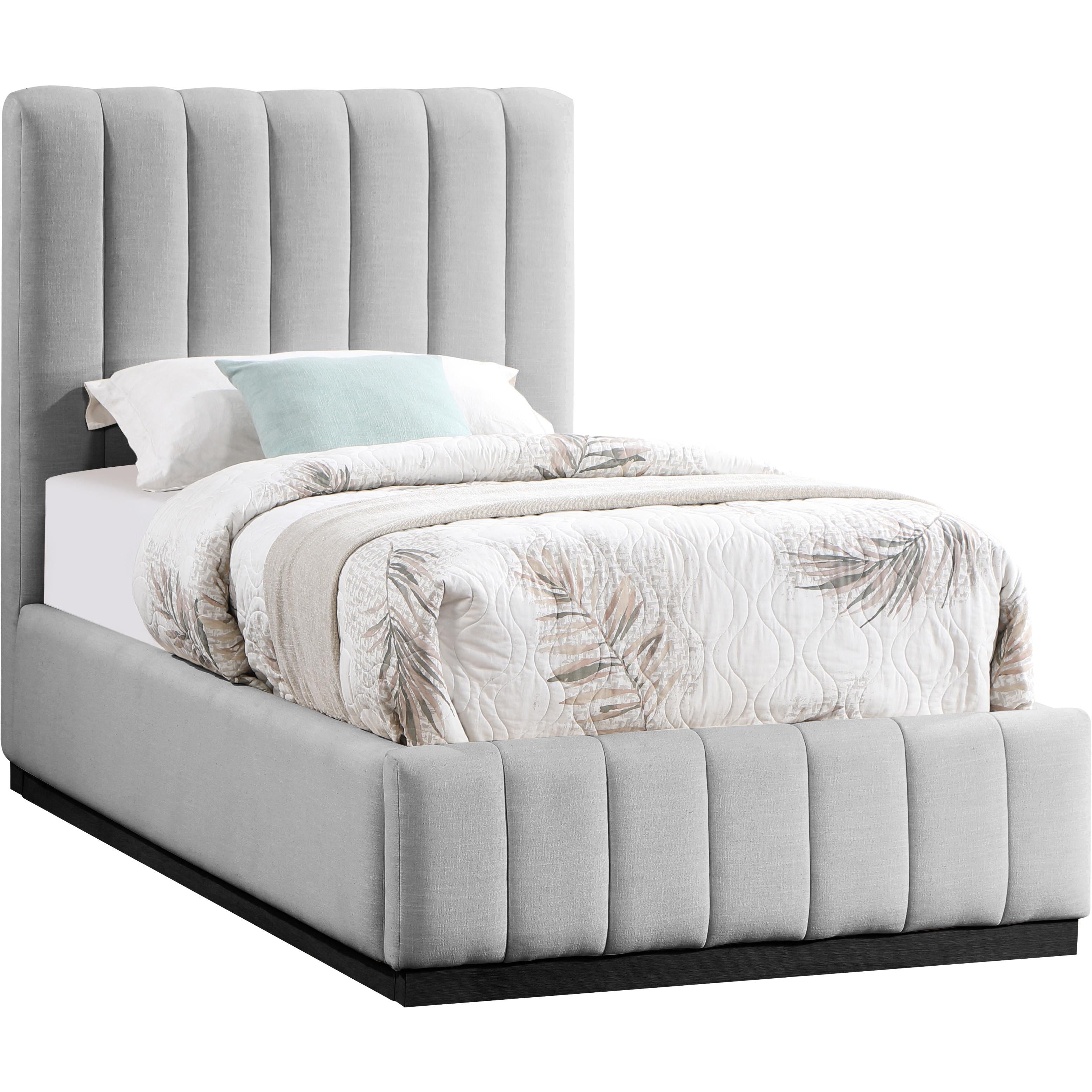 Meridian Lucia Grey Linen Textured Fabric Twin Bed