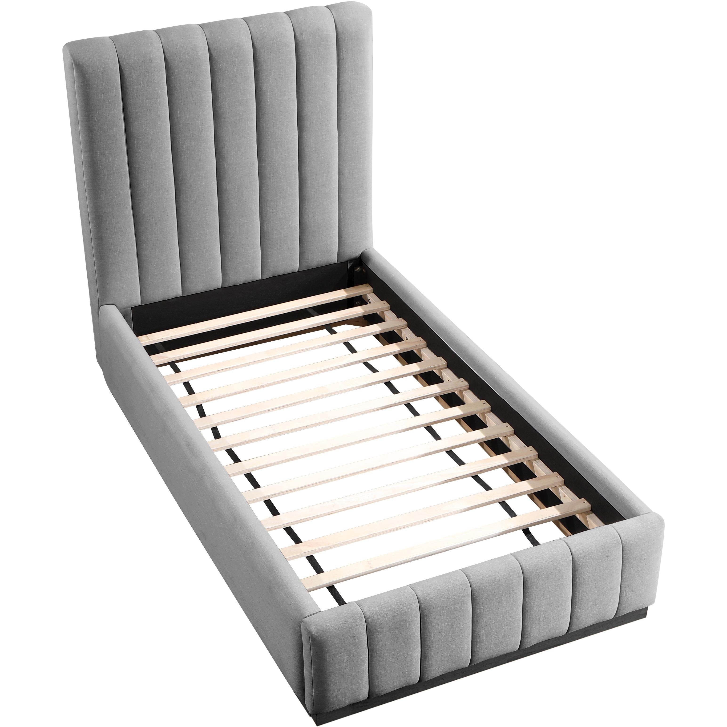 Meridian Lucia Grey Linen Textured Fabric Twin Bed