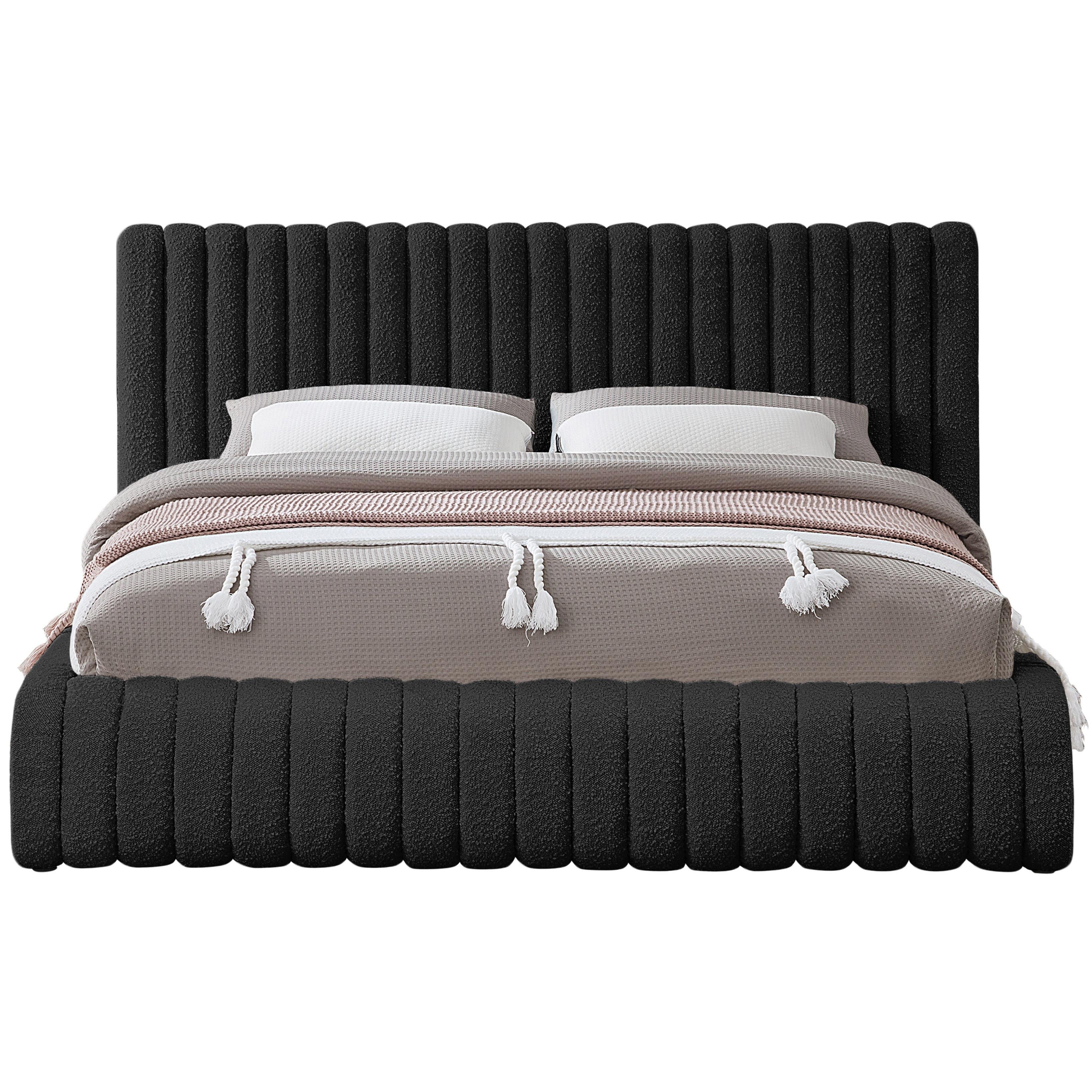 Meridian Nash Black Boucle Fabric Full Bed