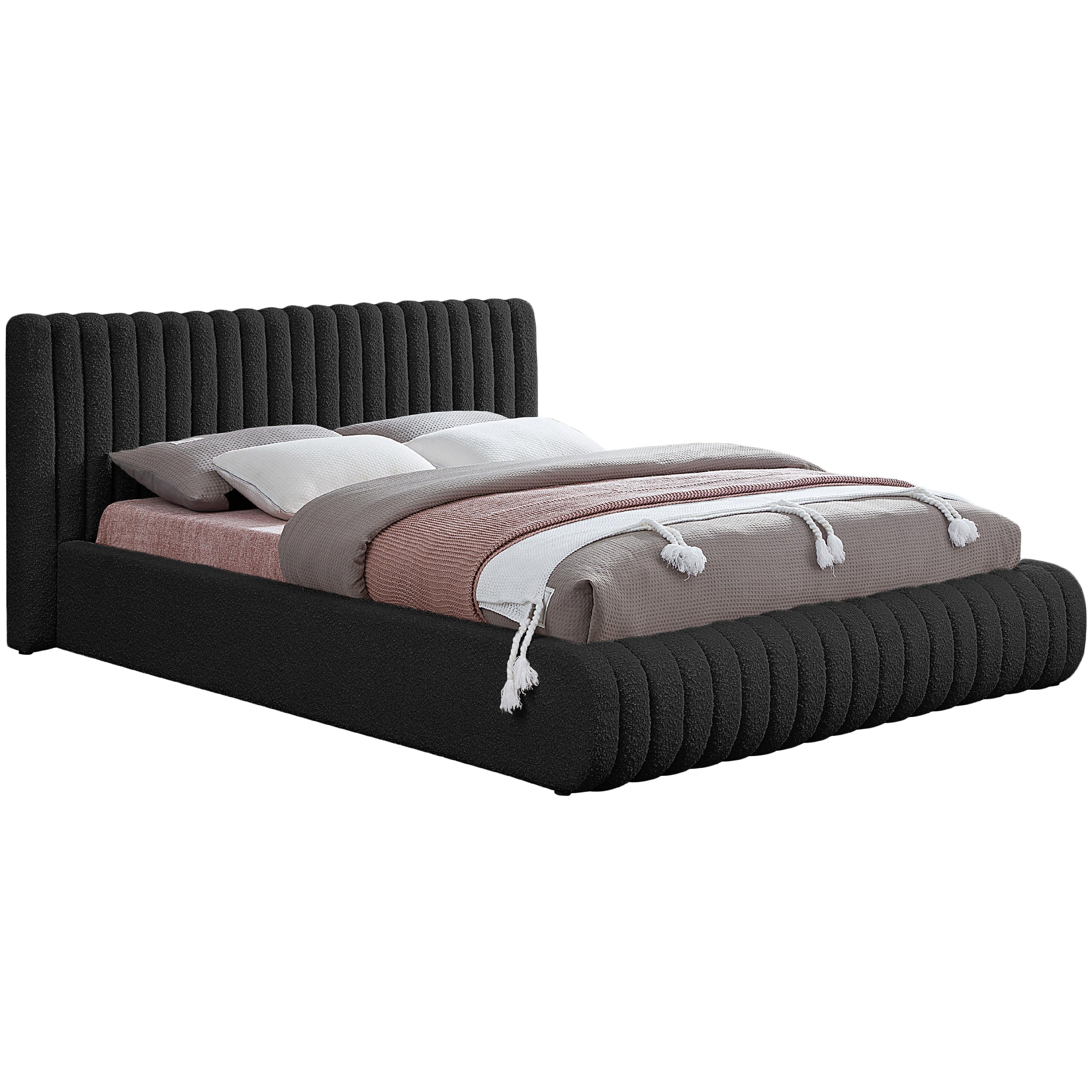 Meridian Nash Black Boucle Fabric Full Bed
