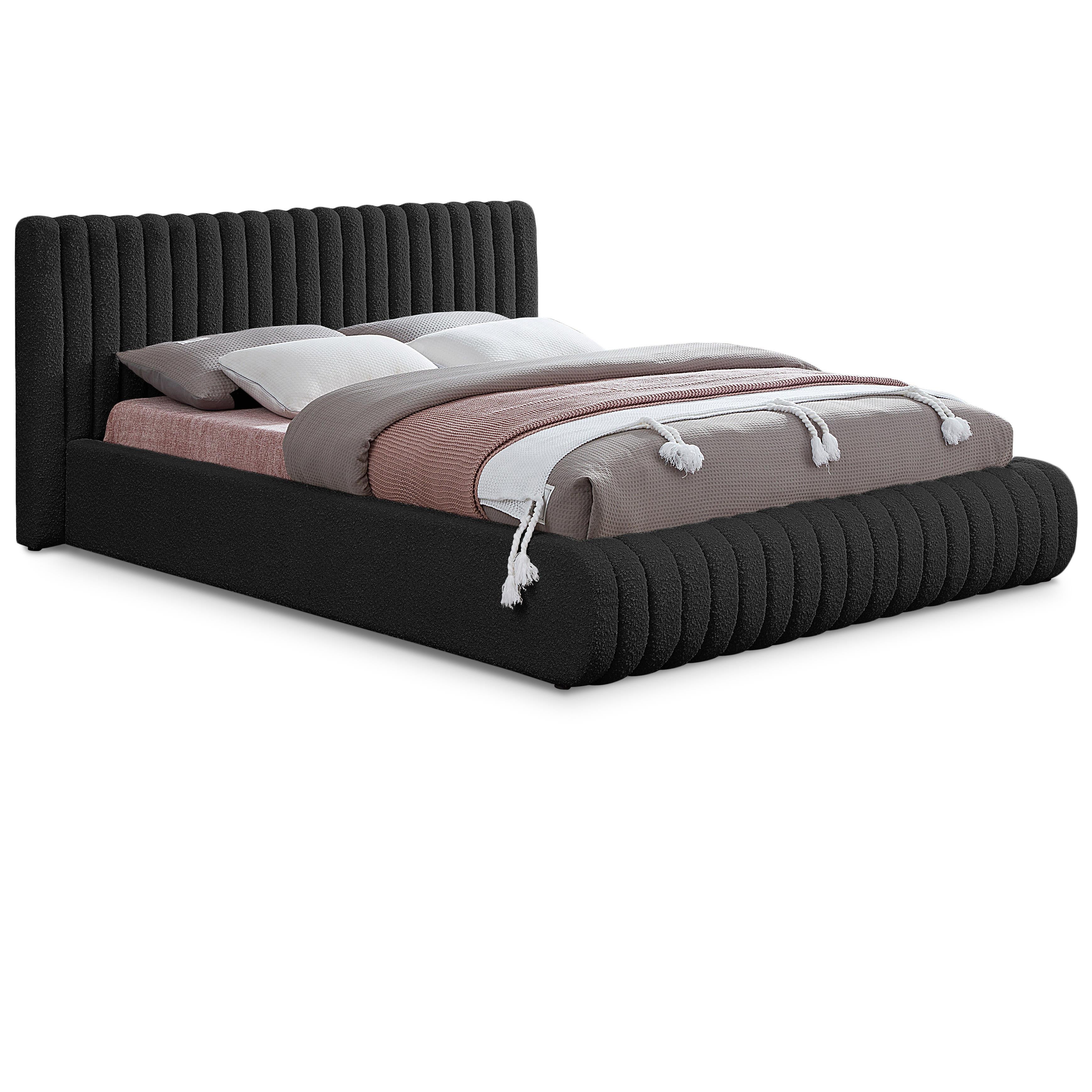 Meridian Nash Black Boucle Fabric Queen Bed