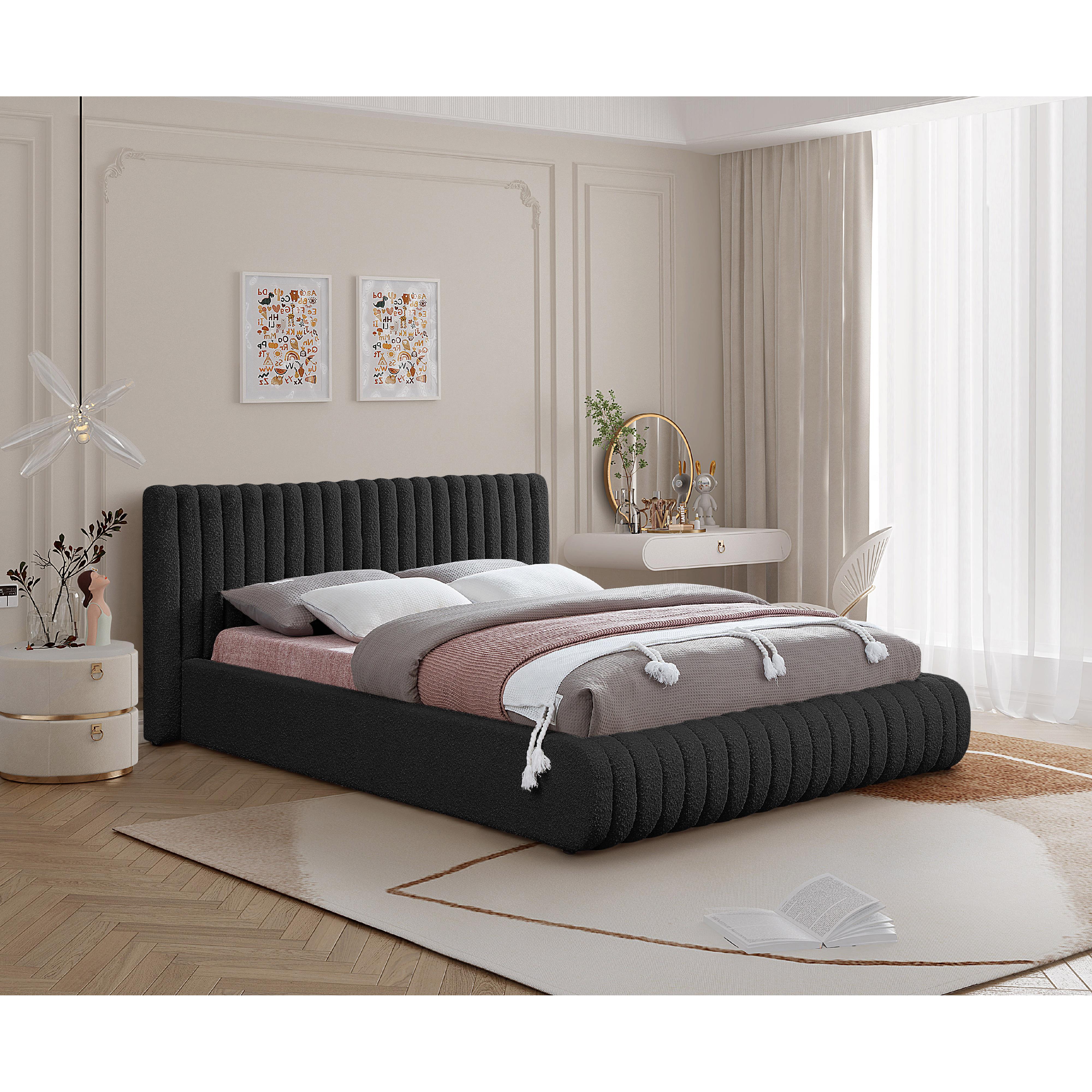 Meridian Nash Black Boucle Fabric Queen Bed