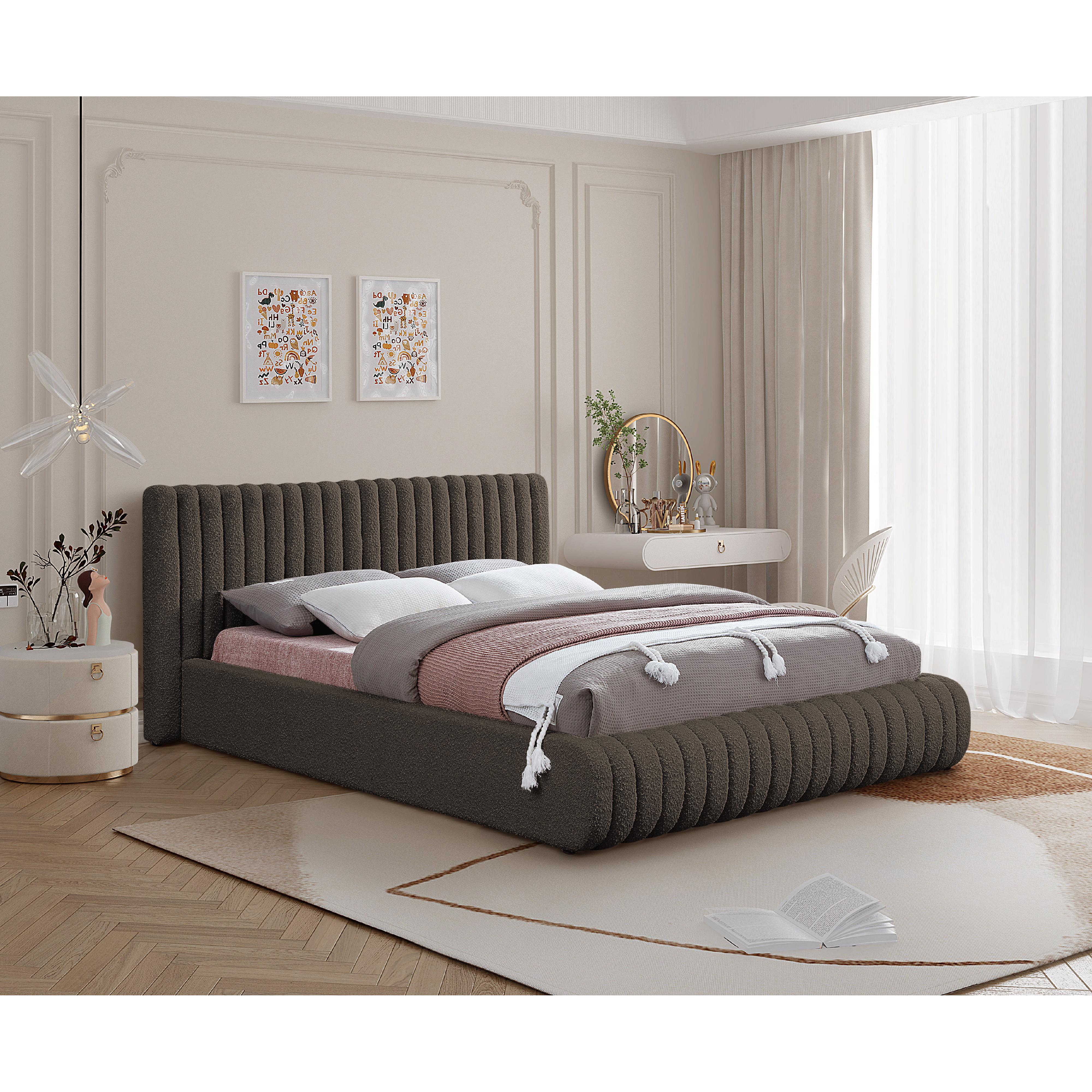 Meridian Nash Brown Boucle Fabric Full Bed
