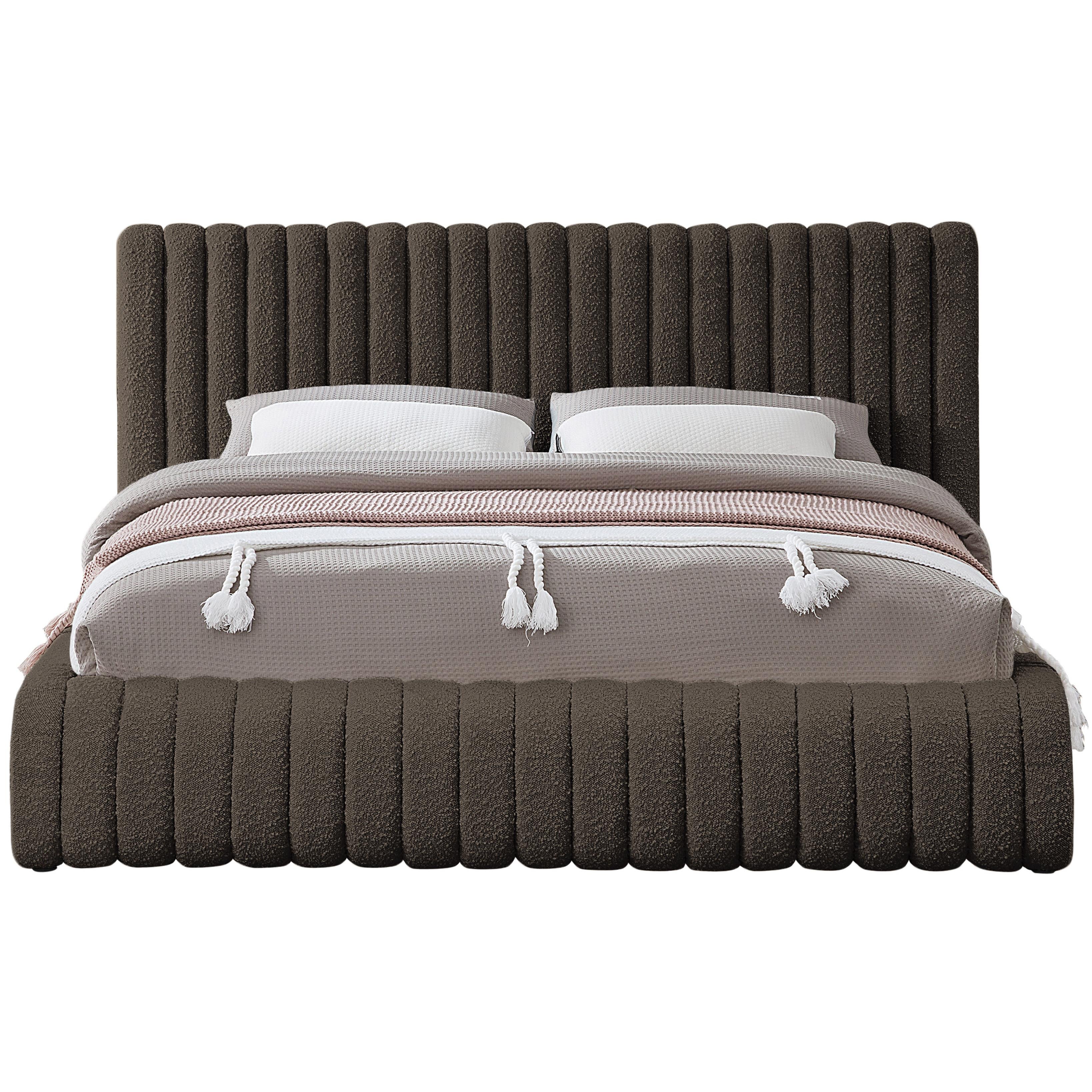 Meridian Nash Brown Boucle Fabric King Bed