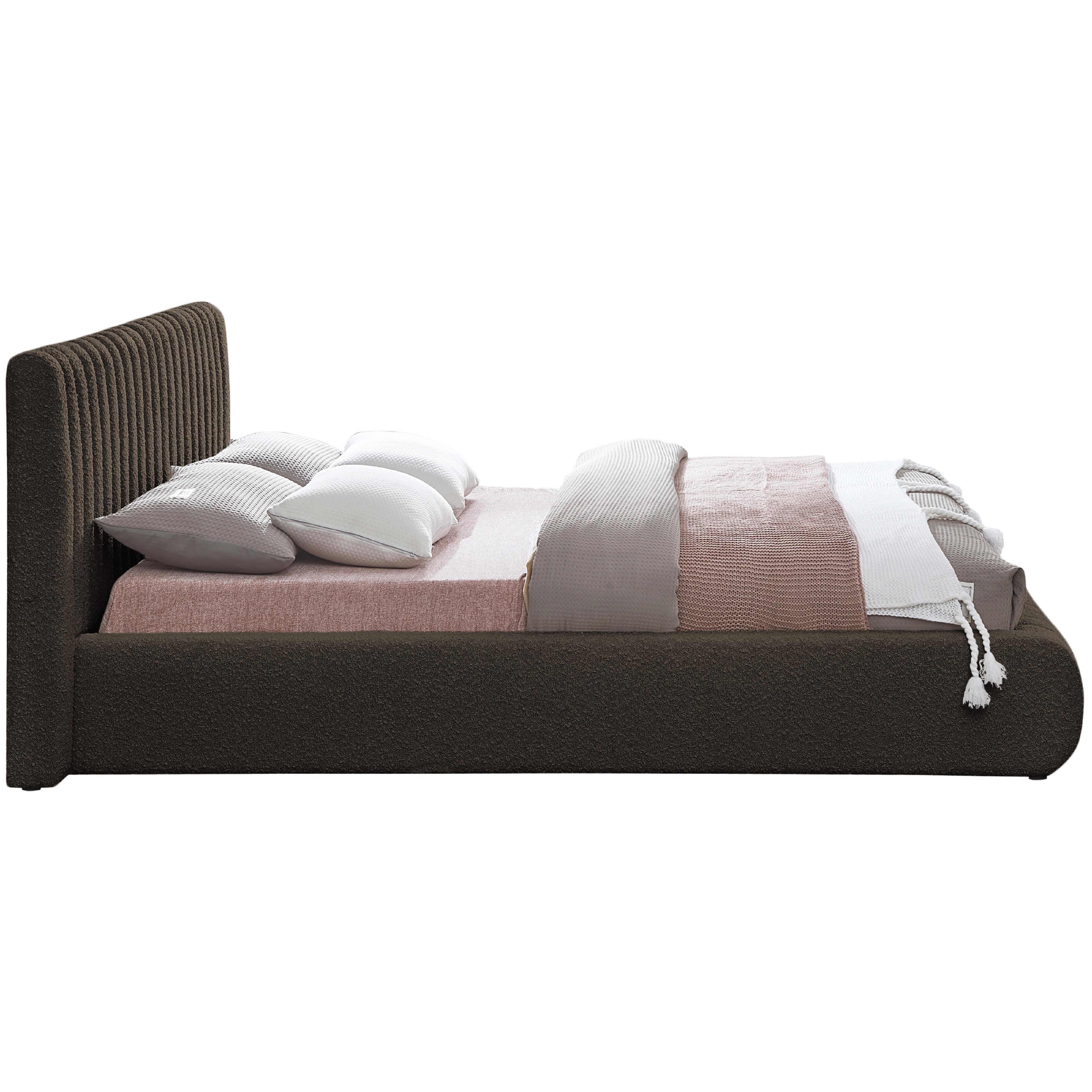 Meridian Nash Brown Boucle Fabric King Bed