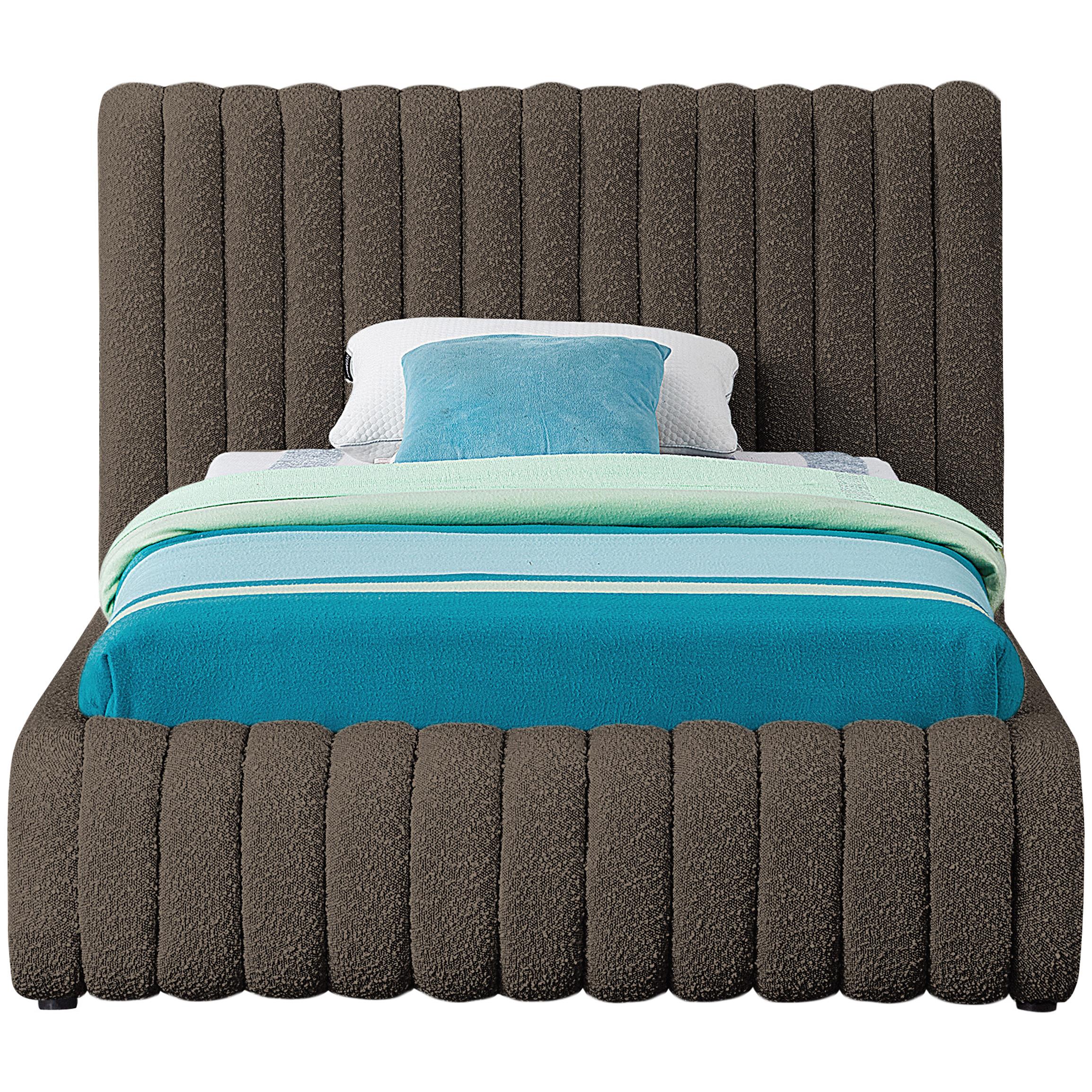 Meridian Nash Brown Boucle Fabric Twin Bed