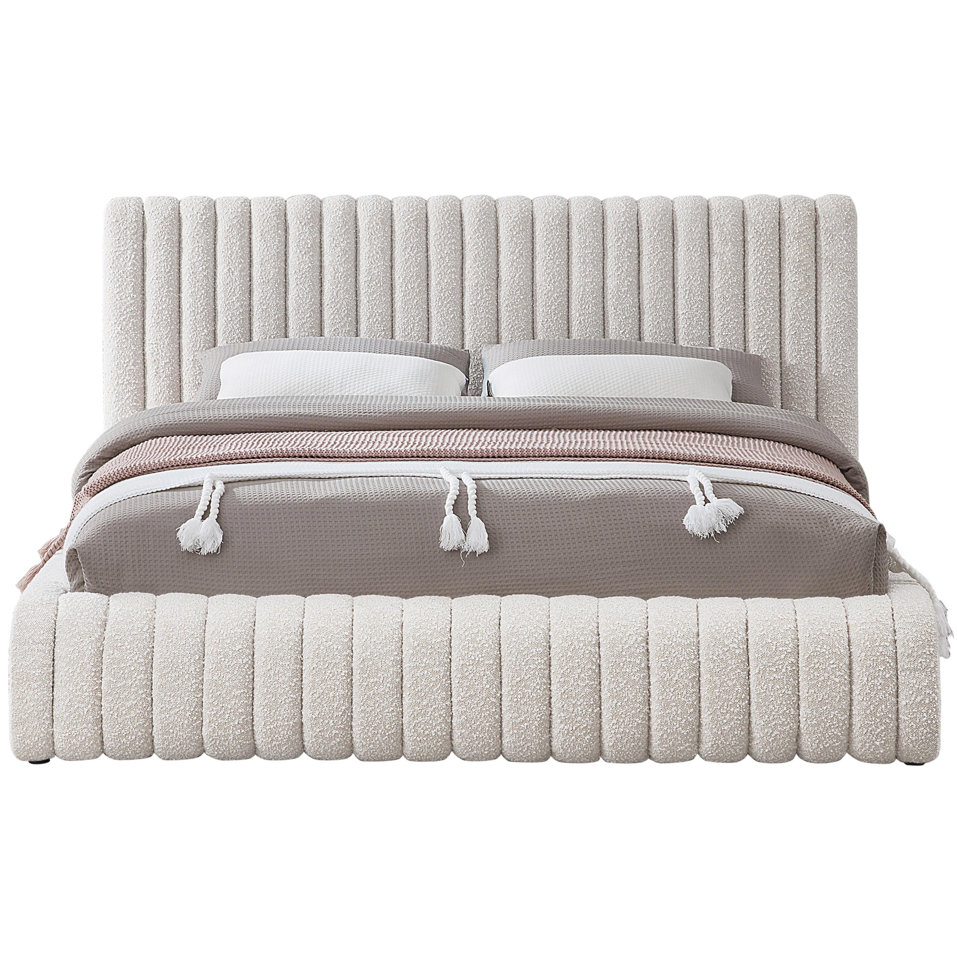 Meridian Nash Cream Boucle Fabric Full Bed