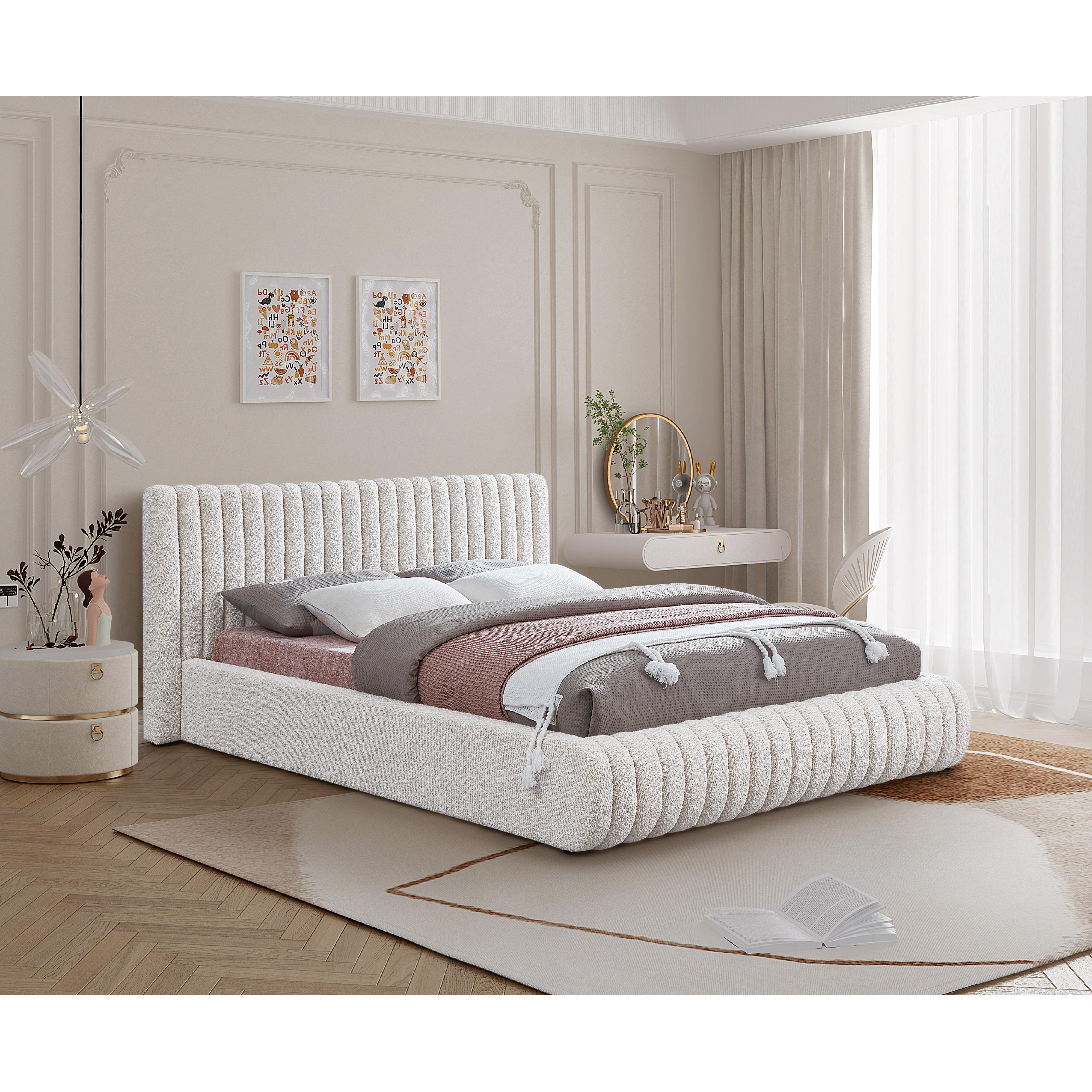 Meridian Nash Cream Boucle Fabric Queen Bed
