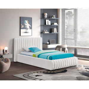 Meridian Nash Cream Boucle Fabric Twin Bed