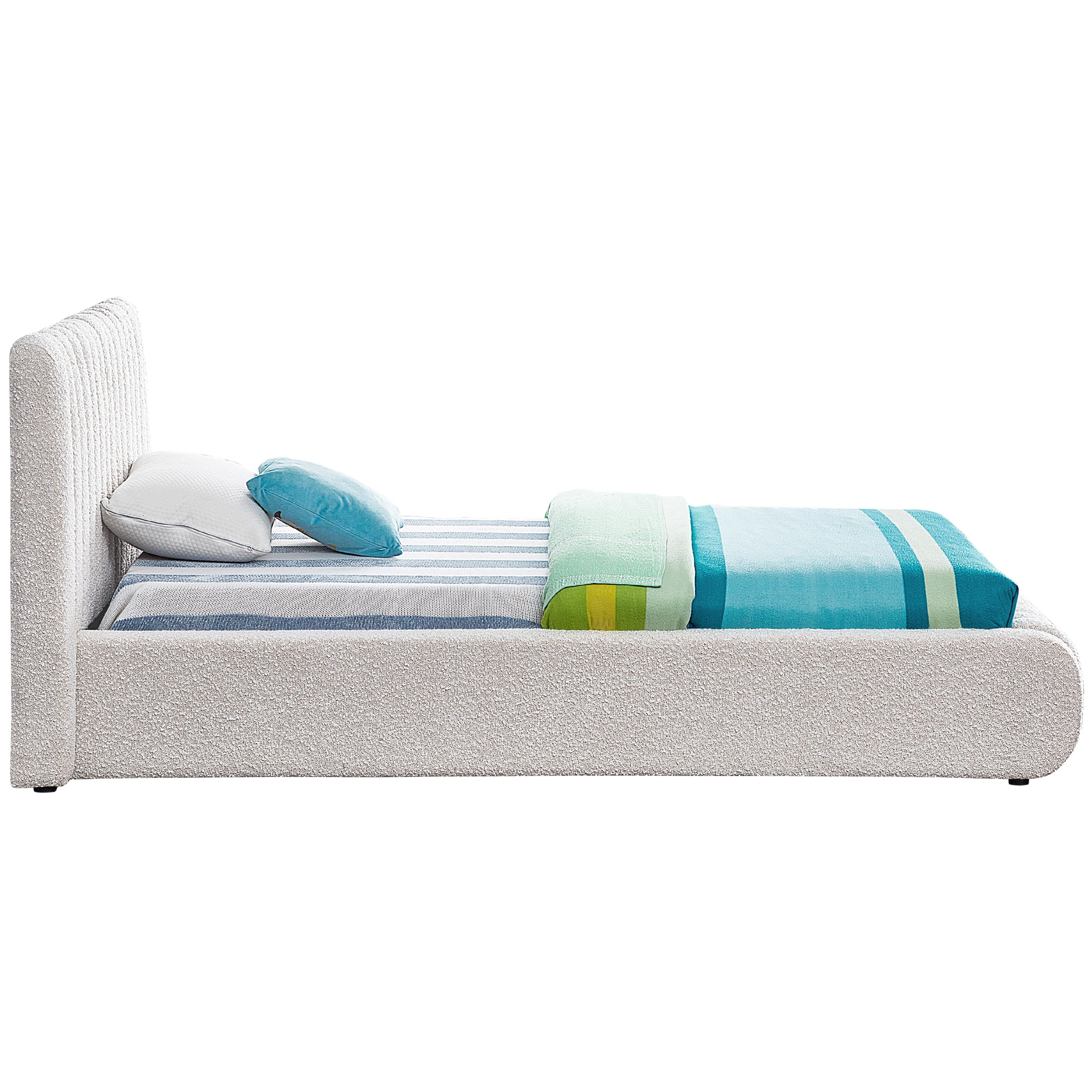 Meridian Nash Cream Boucle Fabric Twin Bed