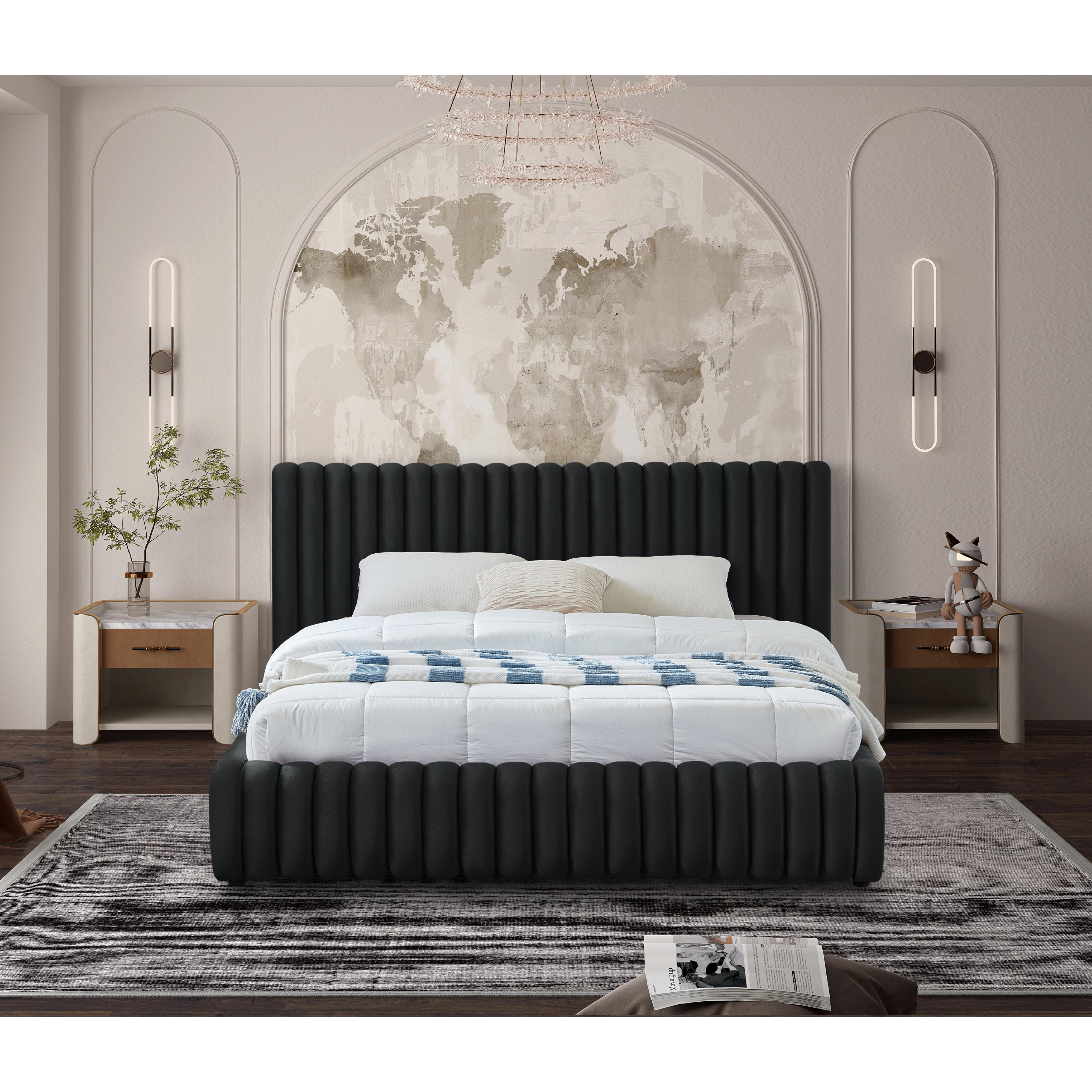 Meridian Nico Black Velvet Queen Bed