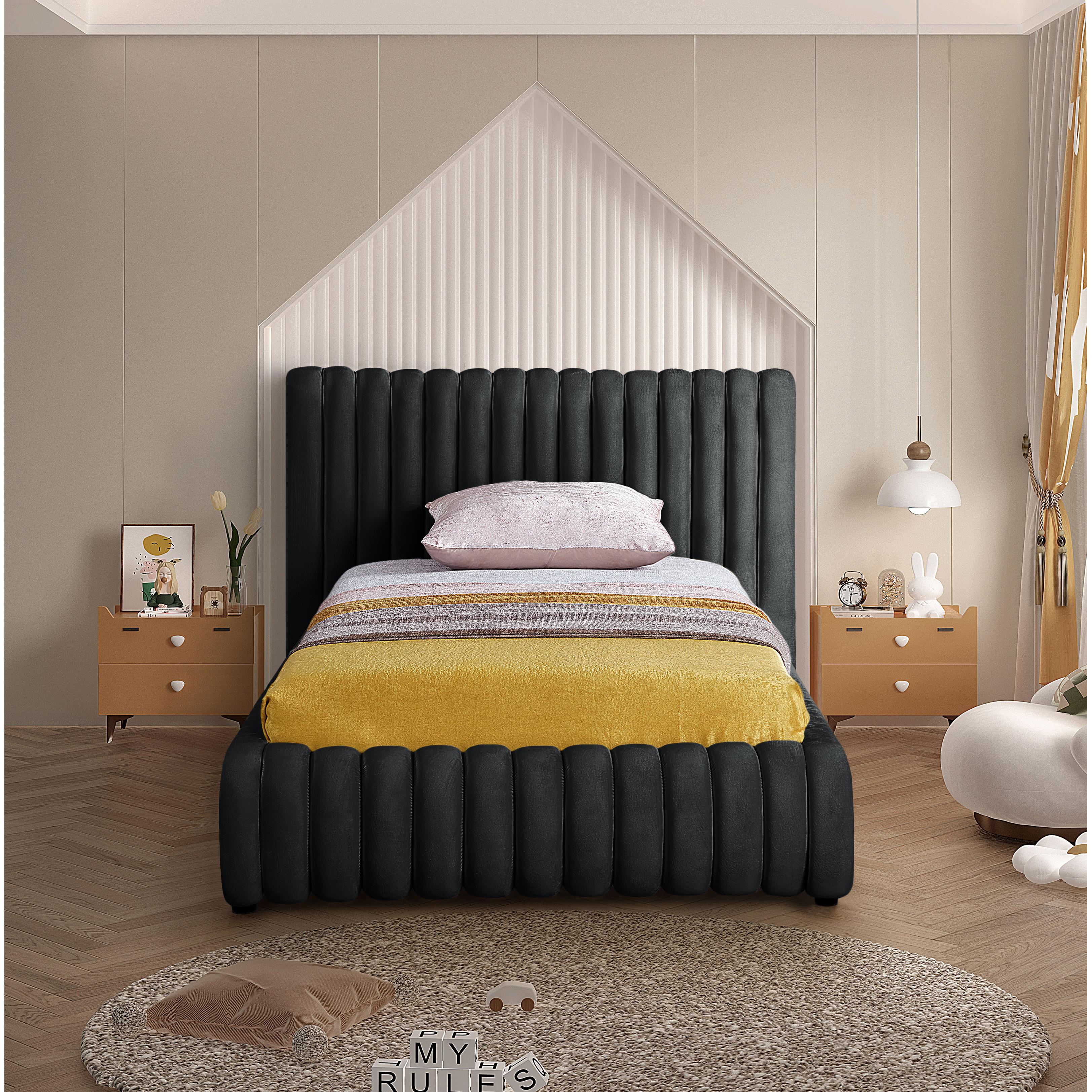 Meridian Nico Black Velvet Twin Bed