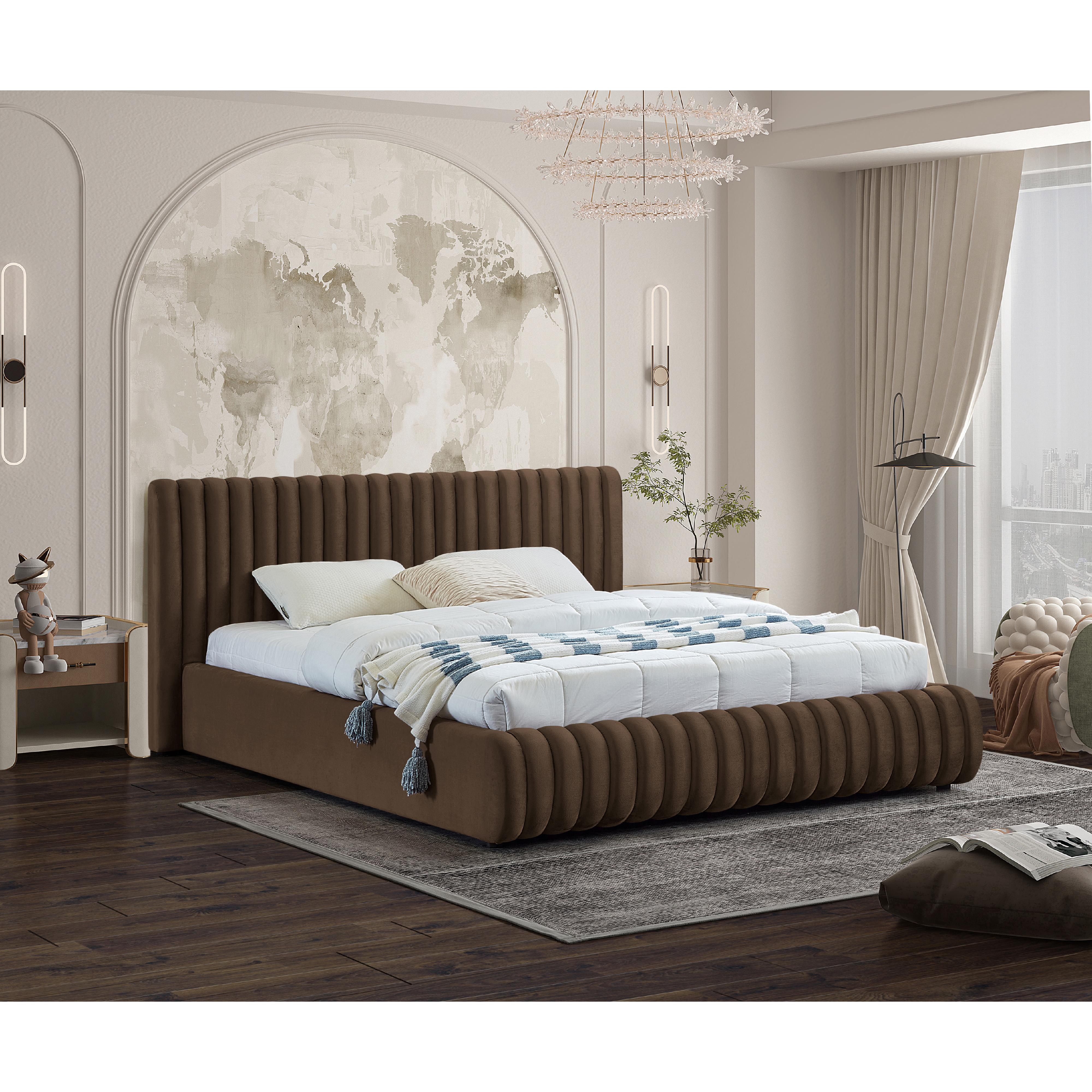 Meridian Nico Brown Velvet Queen Bed