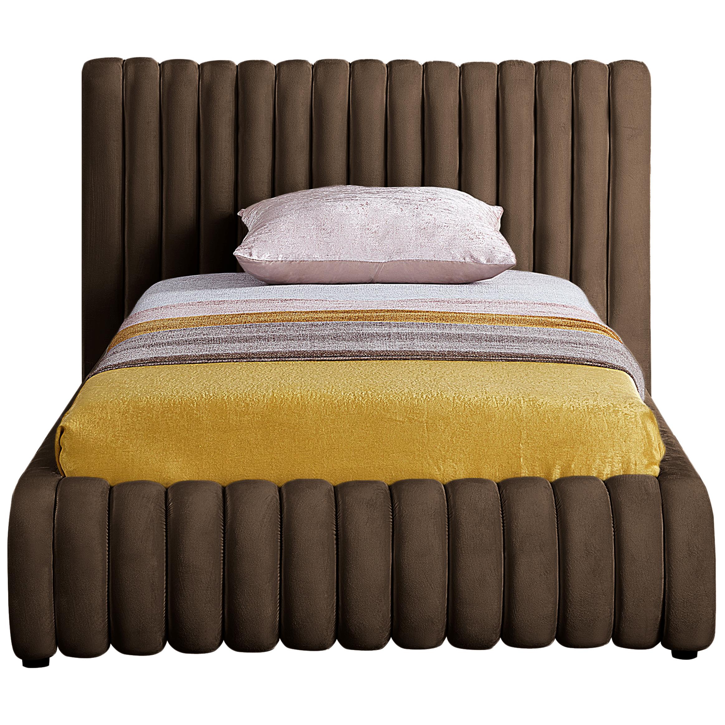 Meridian Nico Brown Velvet Twin Bed