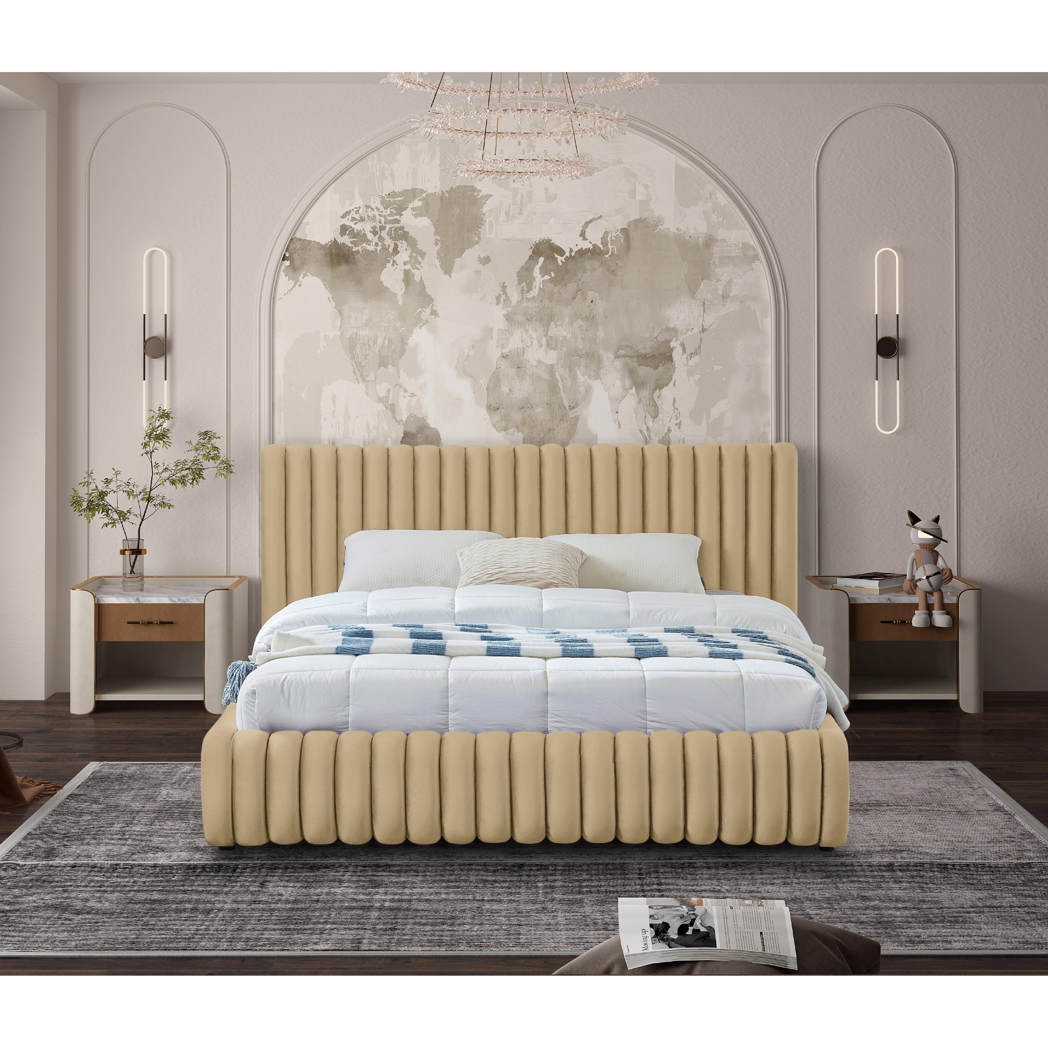 Meridian Nico Camel Velvet Queen Bed