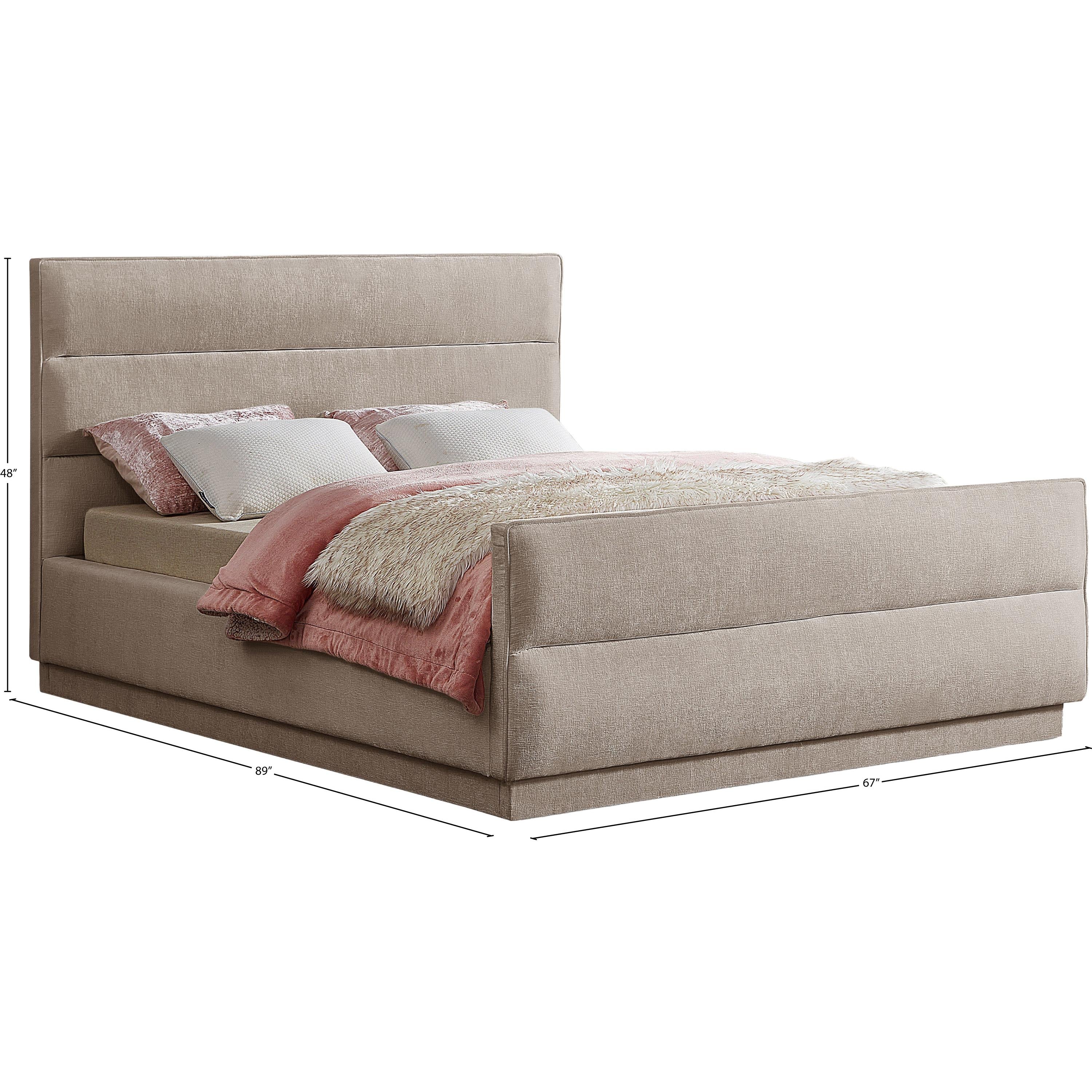 Meridian Paxton Beige Chenille Fabric Queen Bed (3 Boxes)