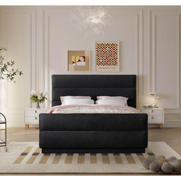 Meridian Paxton Black Chenille Fabric Queen Bed (3 Boxes)