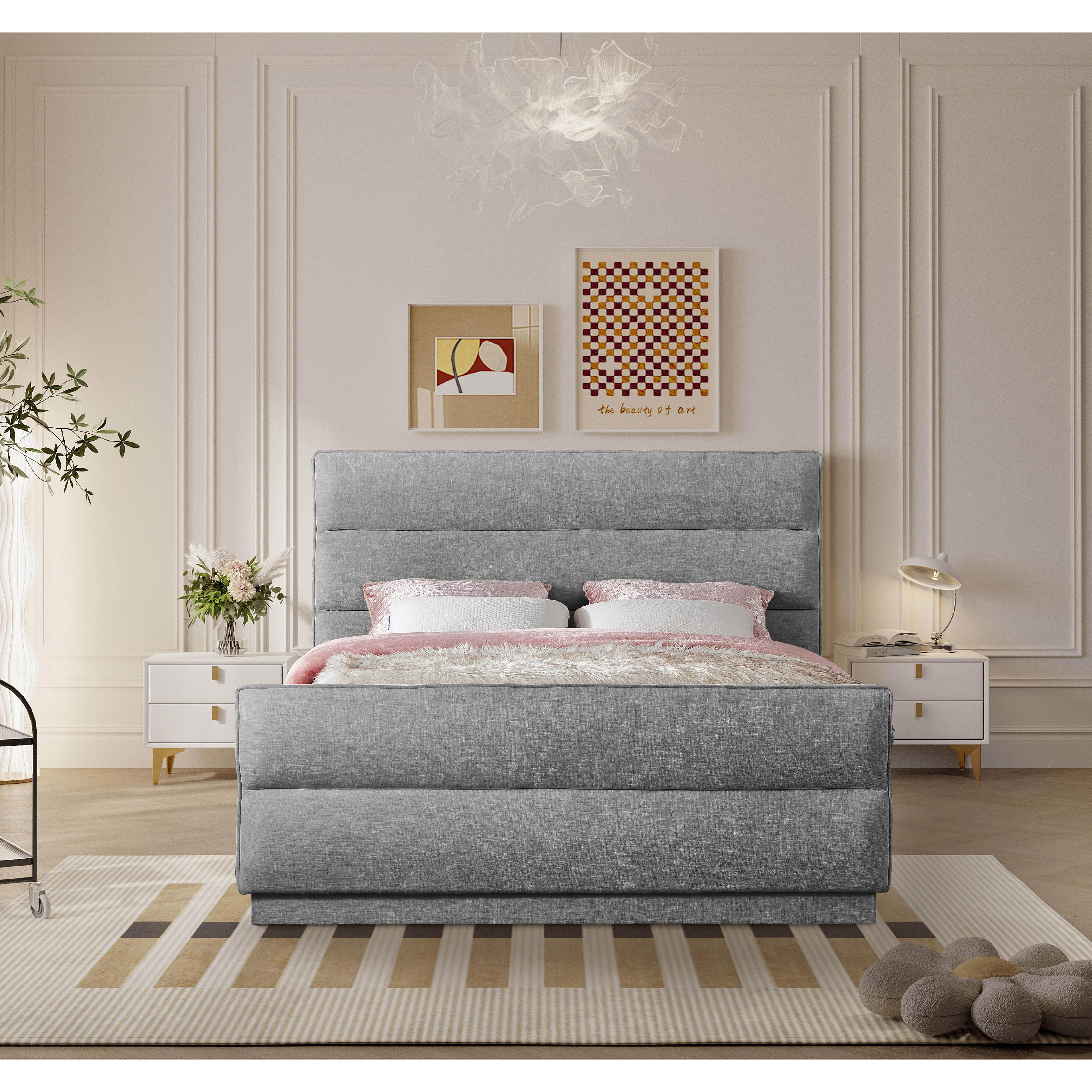 Meridian Paxton Grey Chenille Fabric King Bed (3 Boxes)