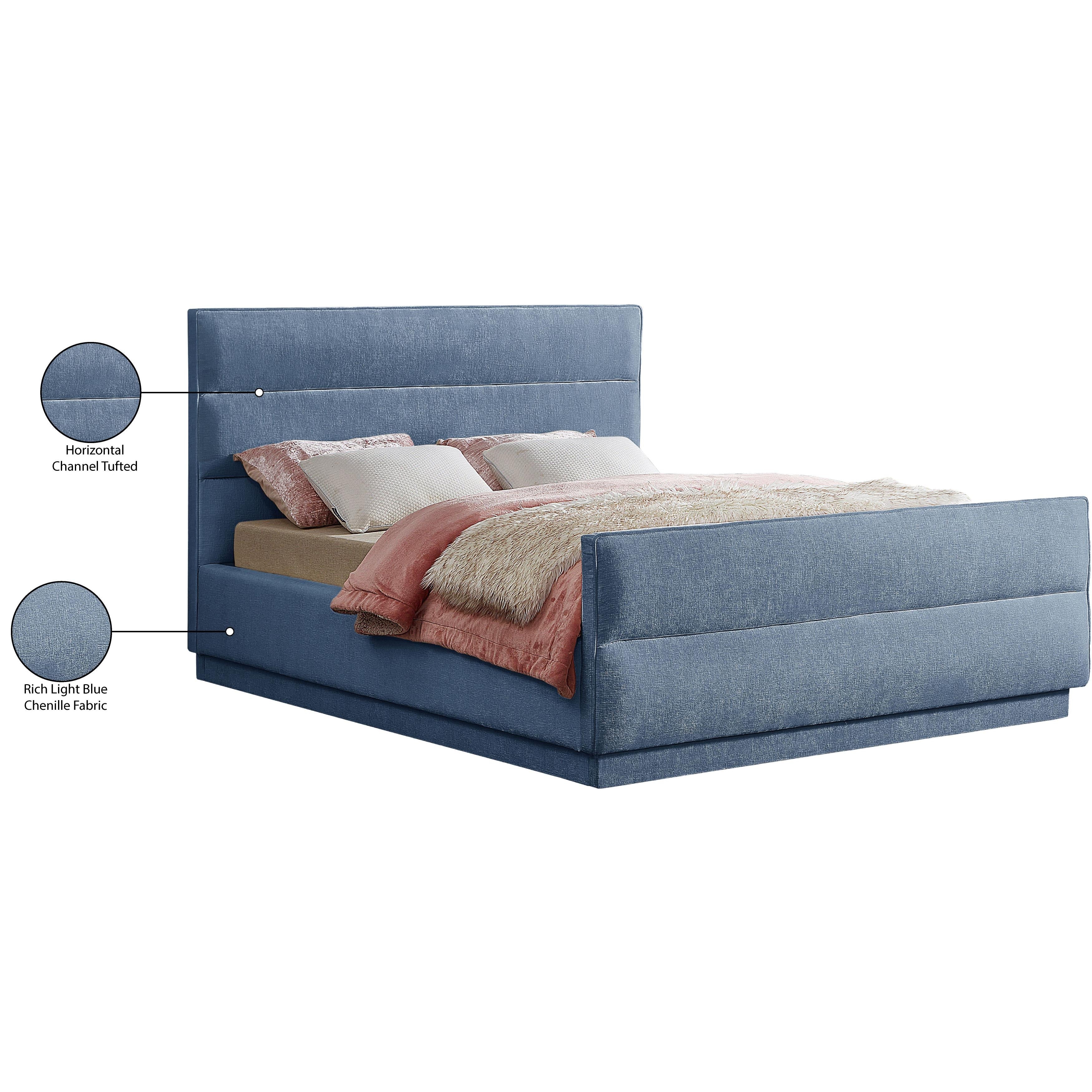 Meridian Paxton Light Blue Chenille Fabric Queen Bed (3 Boxes)
