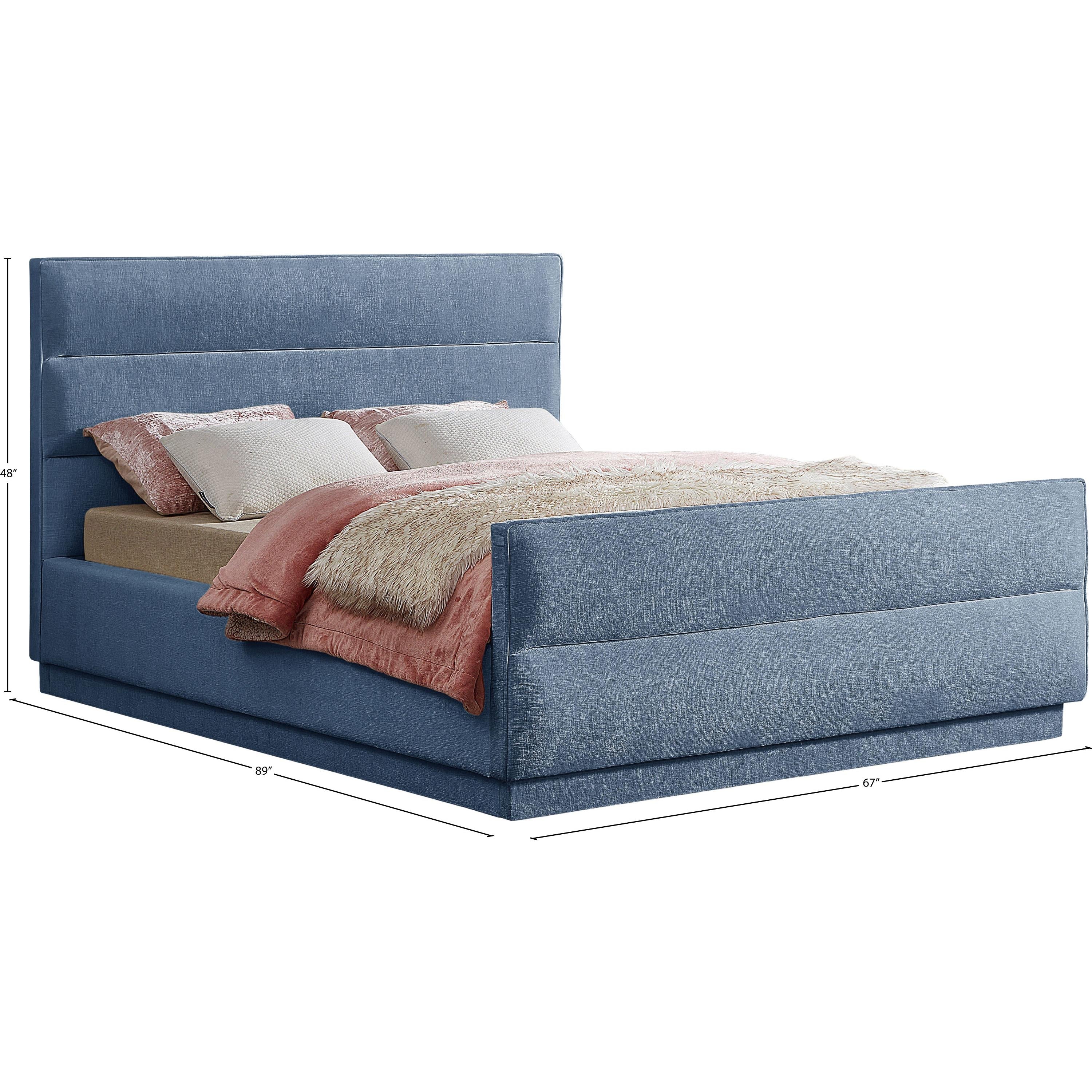 Meridian Paxton Light Blue Chenille Fabric Queen Bed (3 Boxes)