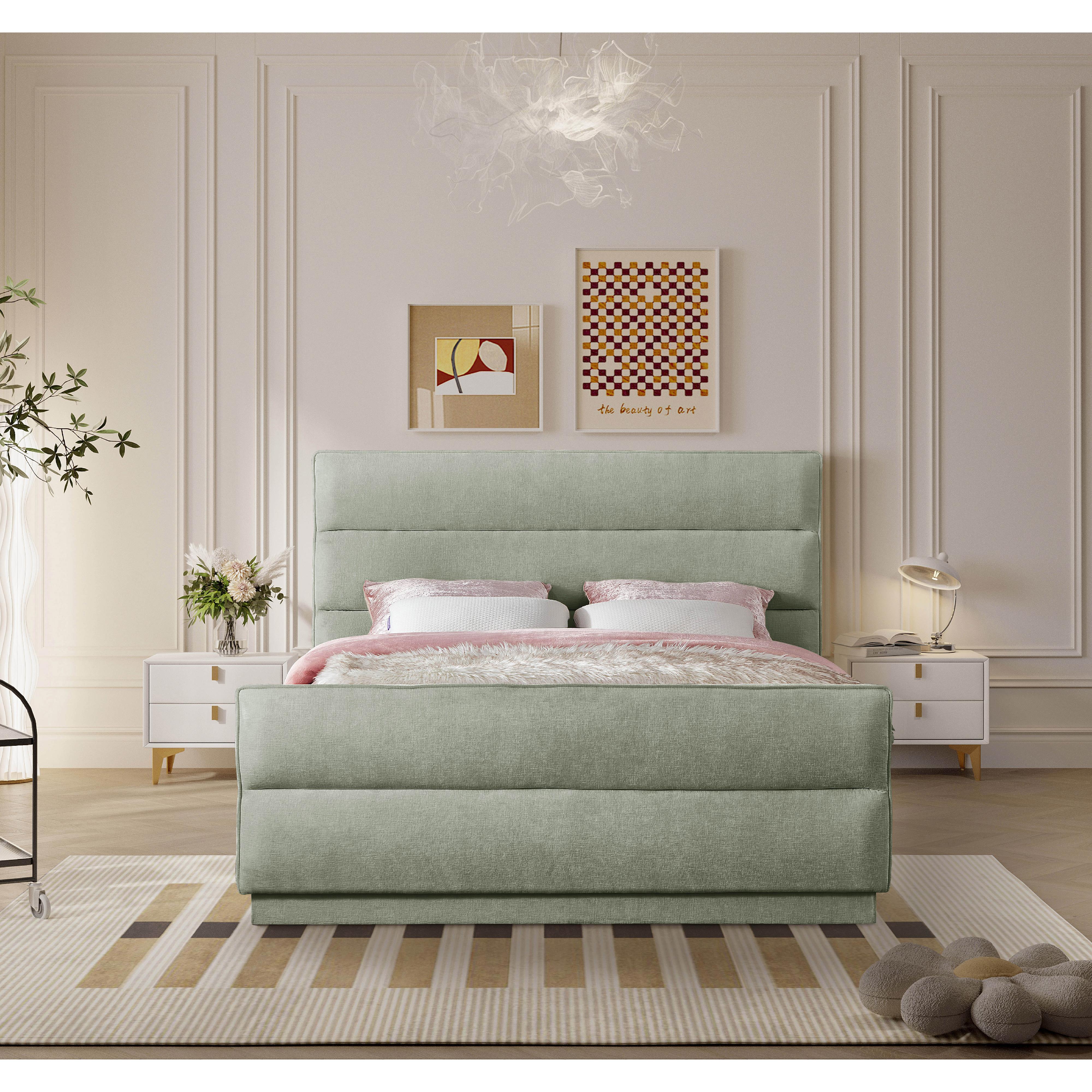 Meridian Paxton Mint Chenille Fabric Queen Bed (3 Boxes)