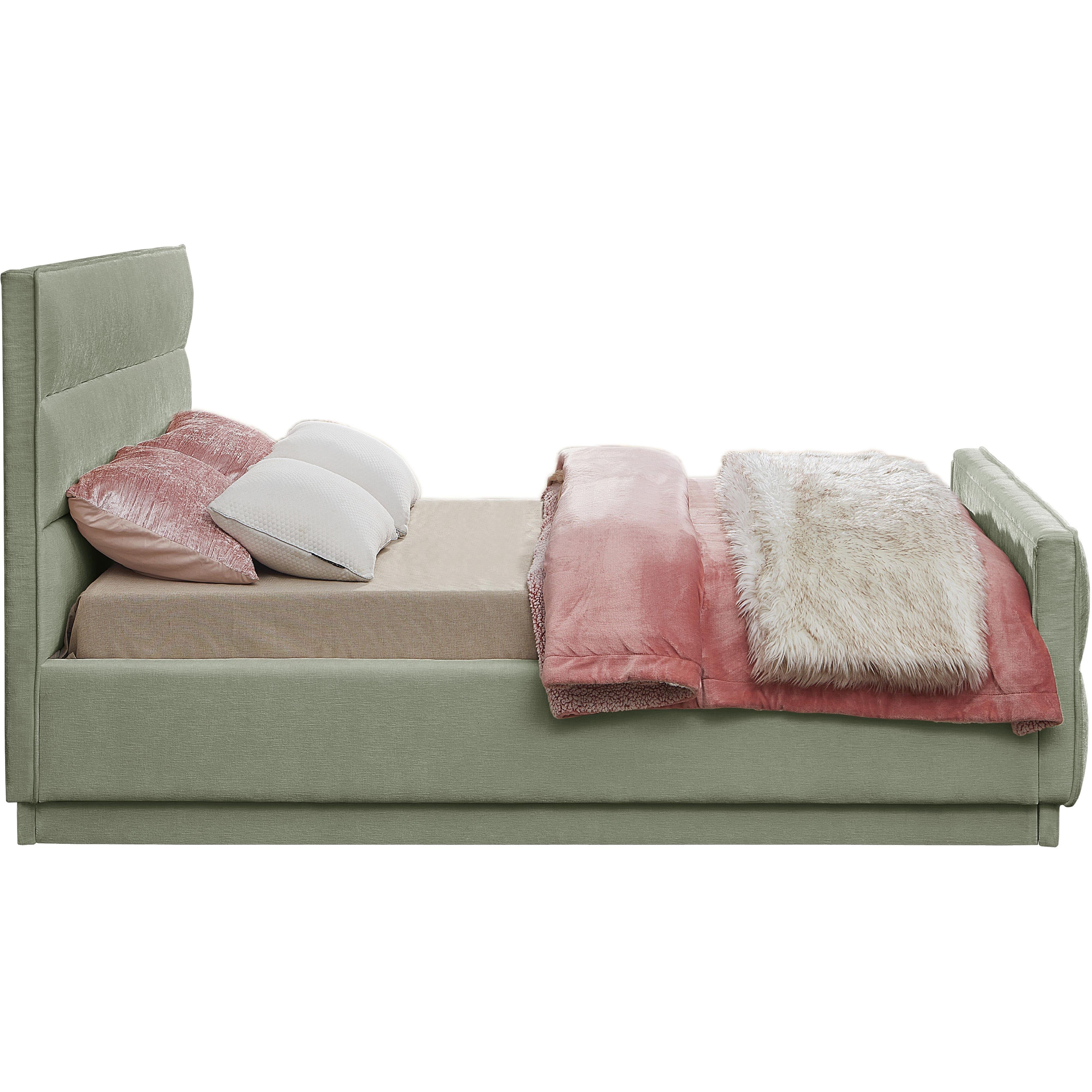 Meridian Paxton Mint Chenille Fabric Queen Bed (3 Boxes)