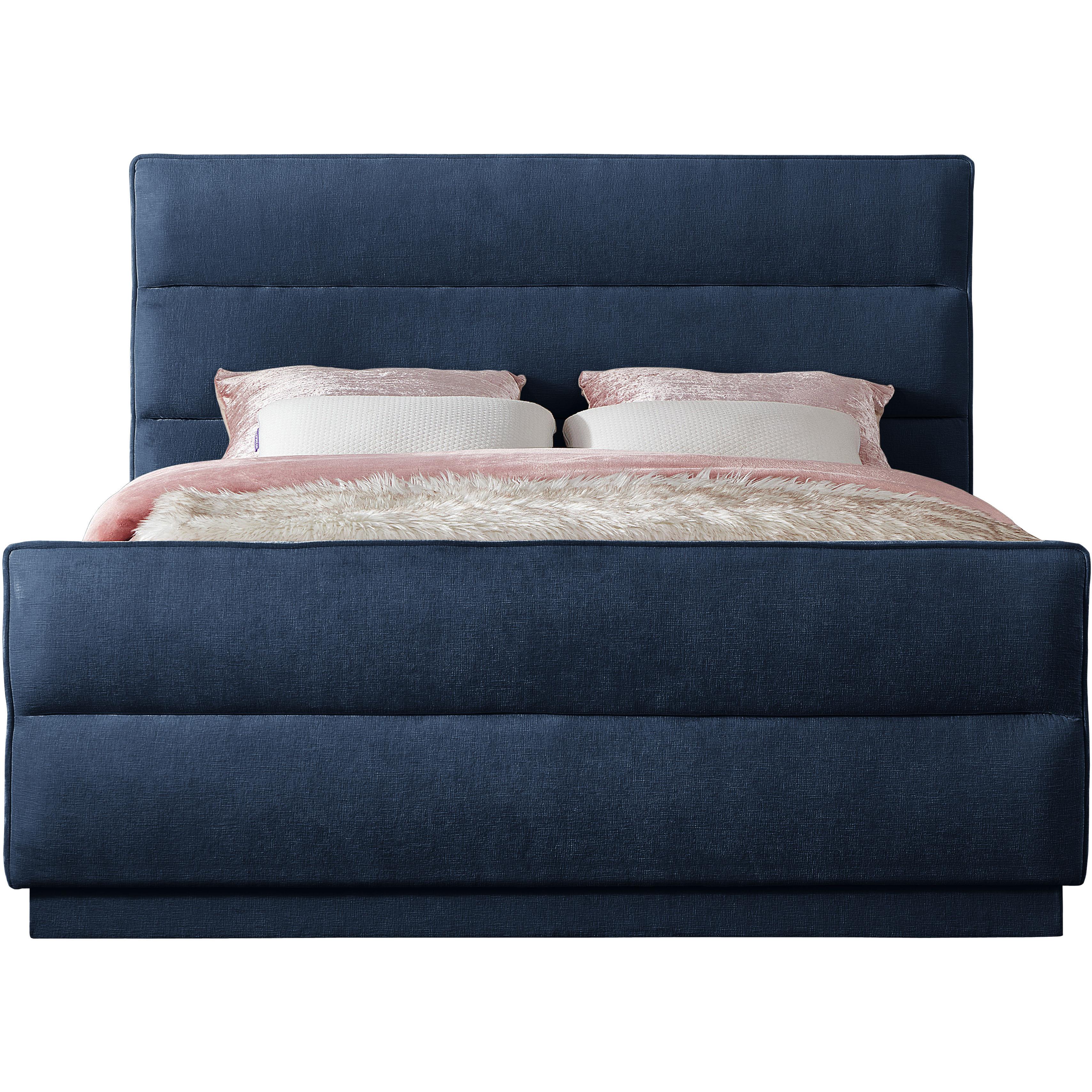 Meridian Paxton Navy Chenille Fabric King Bed (3 Boxes)
